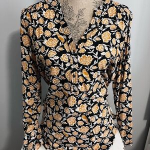 Old Navy Black and Gold Floral Blouse